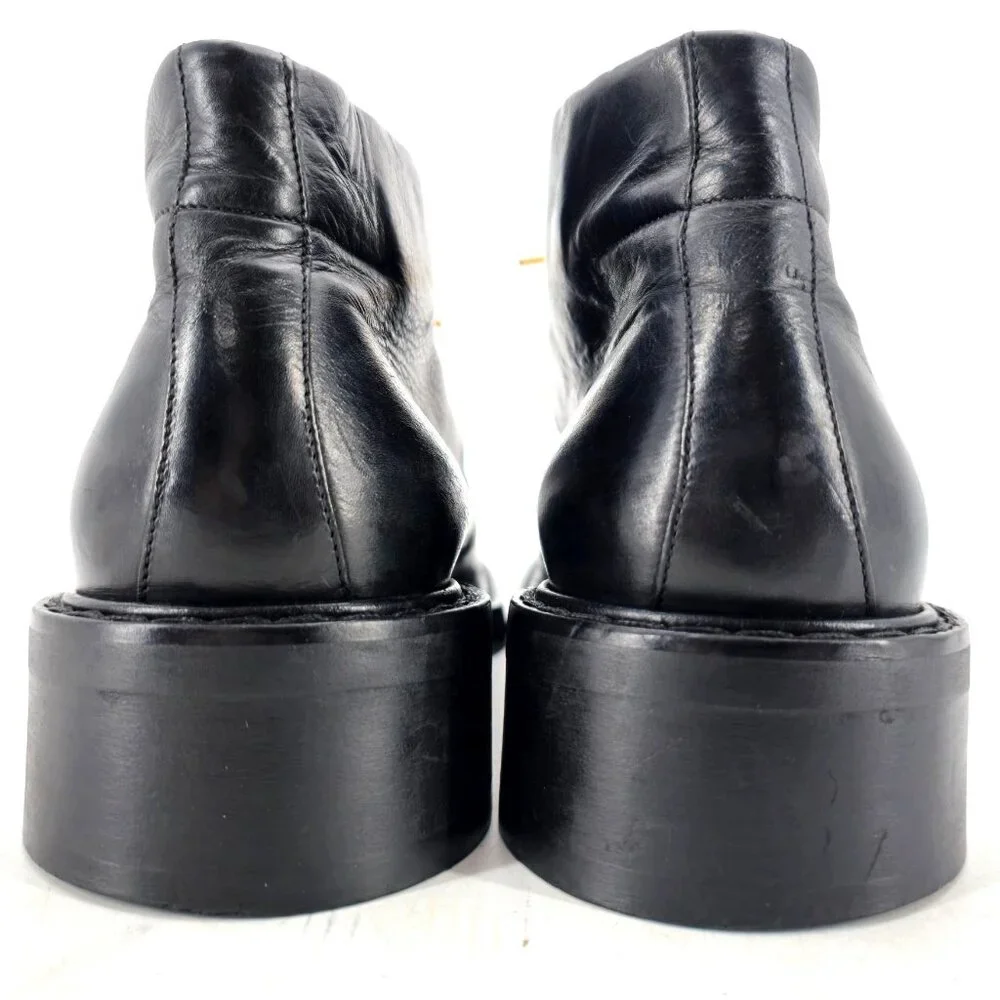 Vintage Paul May Italy Black Leather Chukka Ankle Boots Mens 9W Wide Tall Heels - Picture 2 of 11